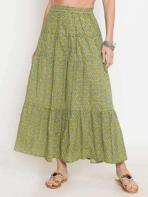 green cotton flared skirt - 16342734 - Very Small Image - 1