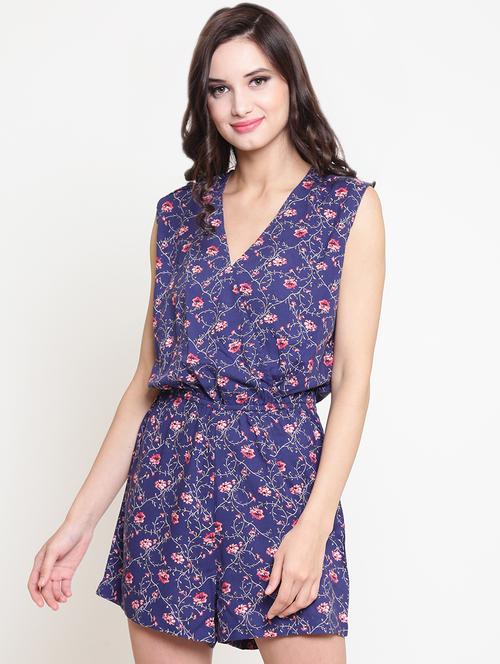overlap neck floral romper - 16342790 - Very Small Image - 1