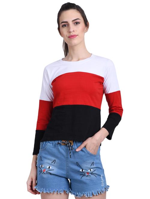 color block crew neck top - 16342840 - Very Small Image - 1