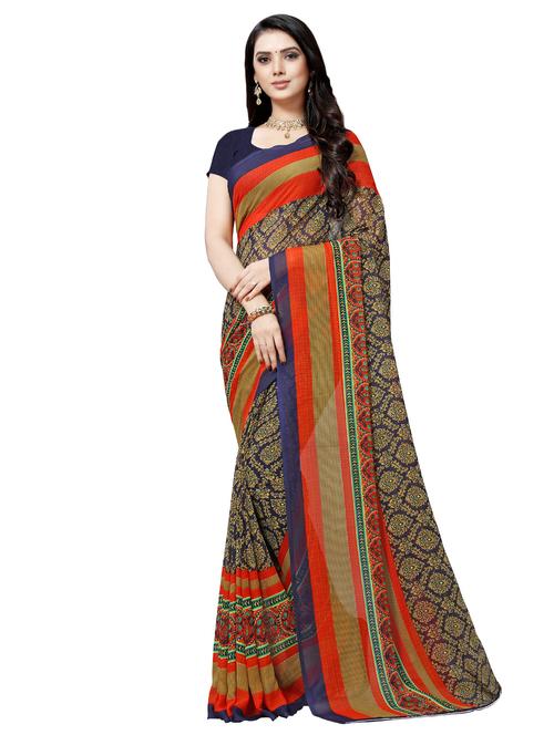 ethnic motifs printed saree with blouse - 16342944 - Very Small Image - 1