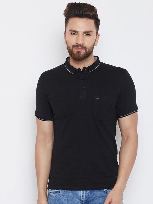 black solid polo t-shirt - 16345144 - Very Small Image - 1