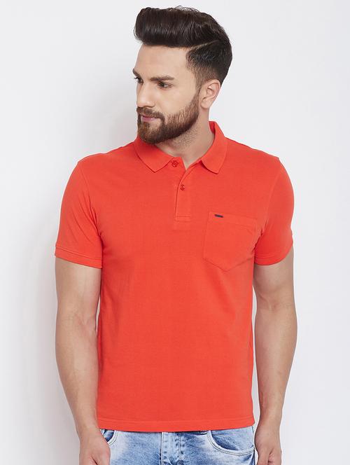 orange solid polo t-shirt - 16345155 - Very Small Image - 1