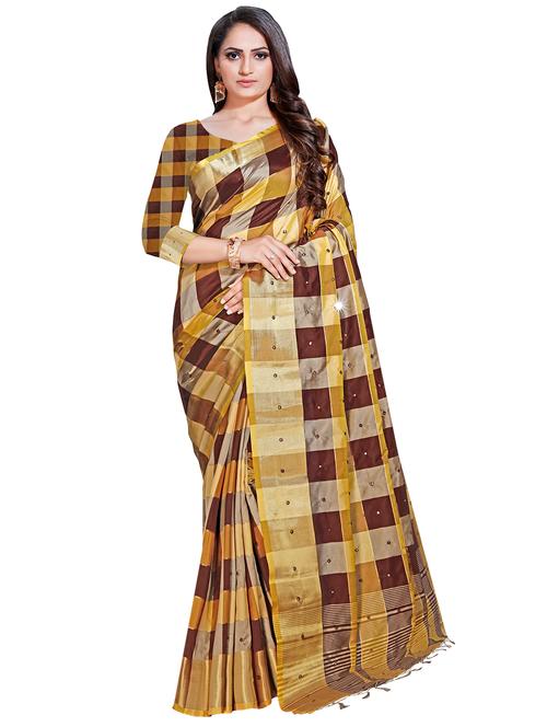checkered handloom saree with blouse - 16345179 - Very Small Image - 1
