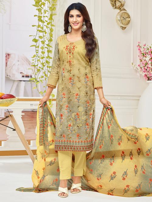 digital printed unstitched straight pant suit - 16345866 - Very Small Image - 1