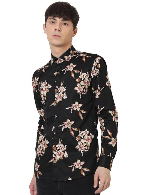 black floral print casual shirt - 16346133 - Very Small Image - 1