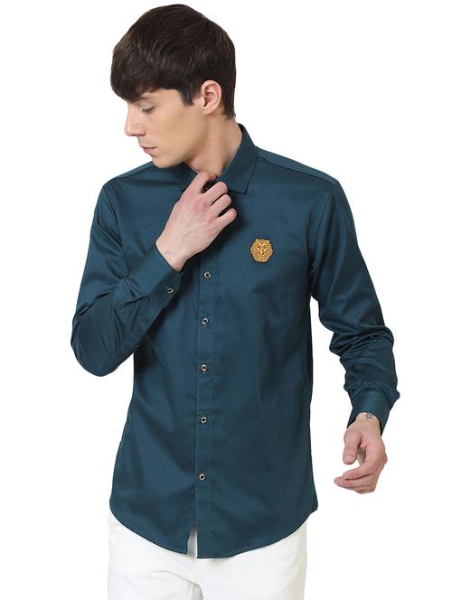 teal blue solid casual shirt - 16346148 - Very Small Image - 1