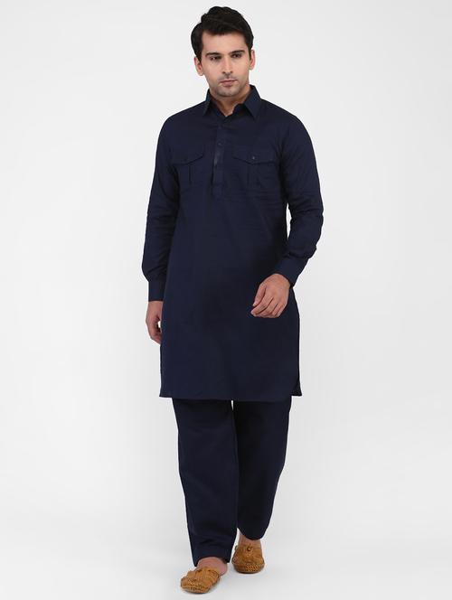 navy blue solid pathani set - 16346901 - Very Small Image - 1