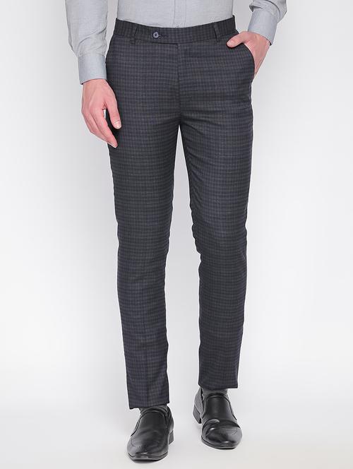 grey checkered flat front formal trouser - 16346949 - Very Small Image - 1