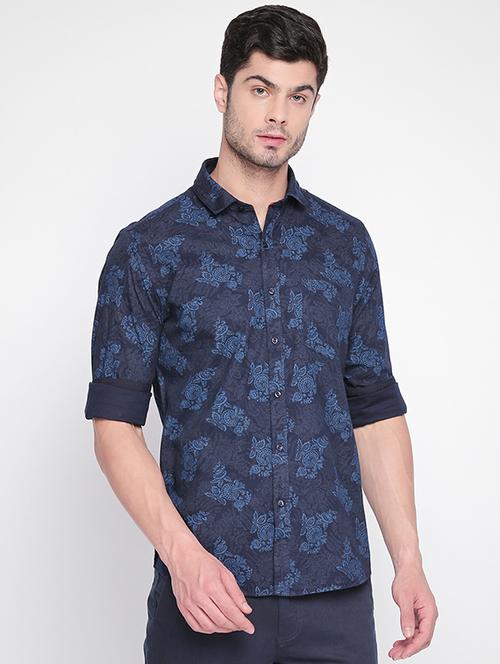 navy blue printed casual shirt - 16347118 - Very Small Image - 1
