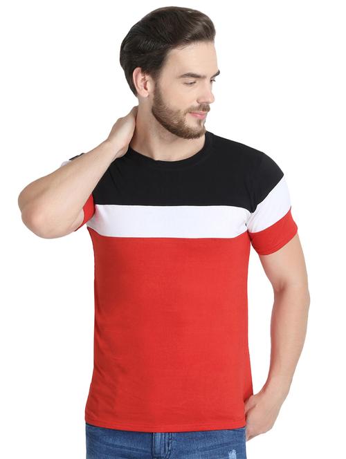 red color block cut & sew t-shirt - 16347510 - Very Small Image - 1