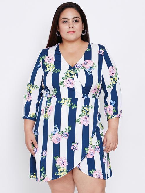floral faux wrap plus dress - 16348915 - Very Small Image - 1