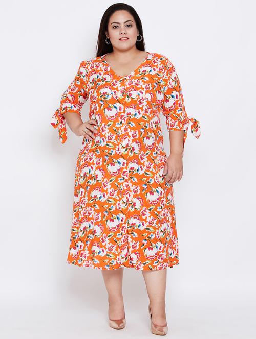 tie up sleeved floral plus dress - 16348922 - Very Small Image - 1