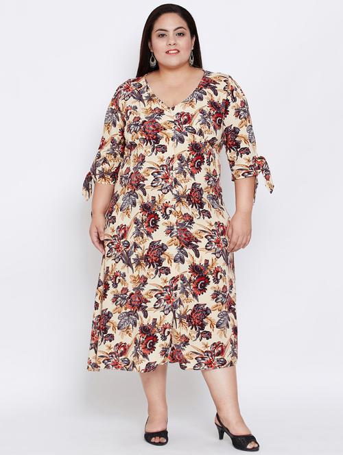 tie up sleeved floral plus dress - 16348923 - Very Small Image - 1
