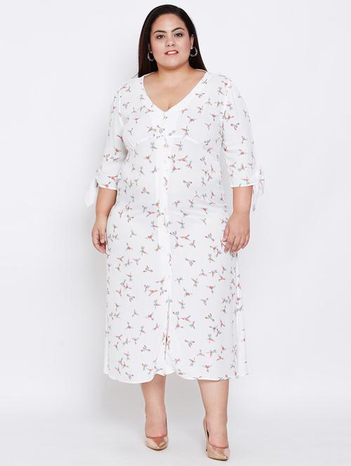 tie up sleeved bird print dress - 16348924 - Very Small Image - 1
