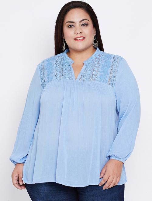 lace detail mandarin neck plus top - 16348934 - Very Small Image - 1