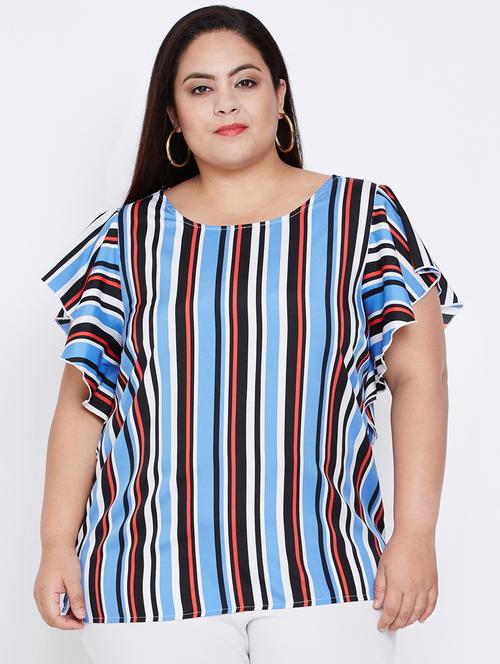 ruffle sleeved striped top - 16348935 - Very Small Image - 1