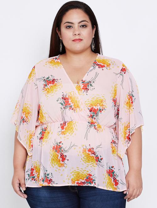 overlap neck floral top - 16348938 - Very Small Image - 1