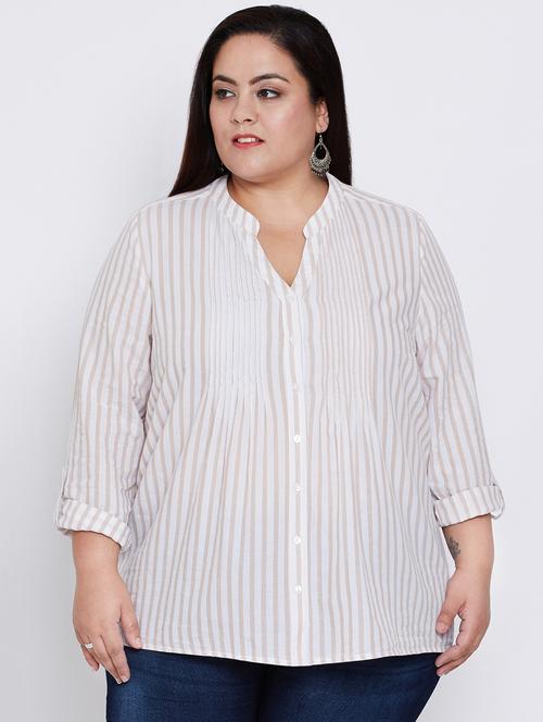 mandarin neck striped shirt - 16348953 - Very Small Image - 1