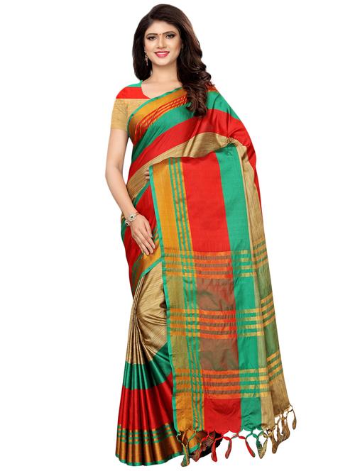 contrast border woven saree with blouse - 16349014 - Very Small Image - 1