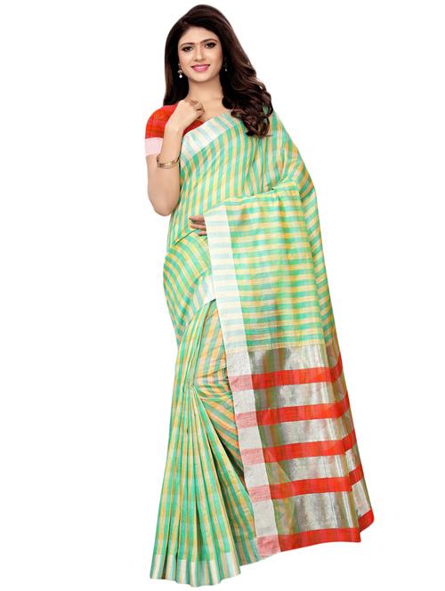 contrast checkered maheshwari saree with blouse - 16349030 - Very Small Image - 1