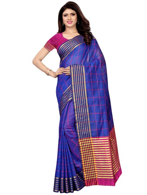 zari checkered woven saree with blouse - 16349046 - Very Small Image - 1