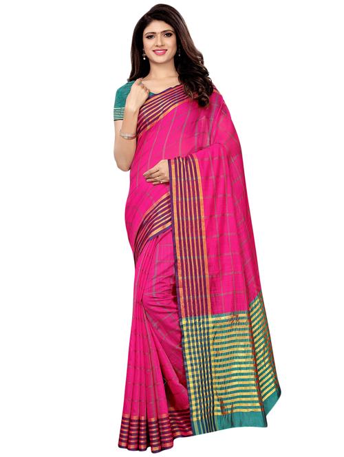 zari checkered woven saree with blouse - 16349047 - Very Small Image - 1