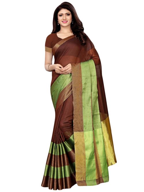 contrast border woven saree with blouse - 16349051 - Very Small Image - 1