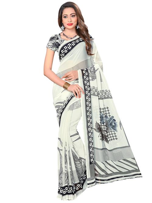 digital floral printed saree with blouse - 16349193 - Very Small Image - 1
