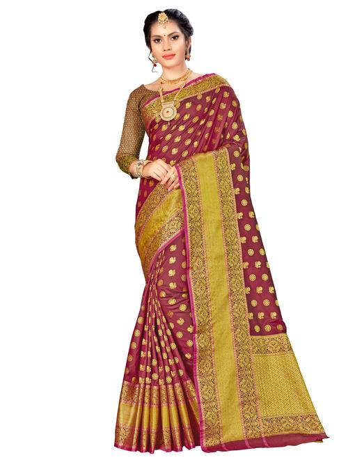 ethnic zari motifs banarasi saree with blouse - 16349259 - Very Small Image - 1