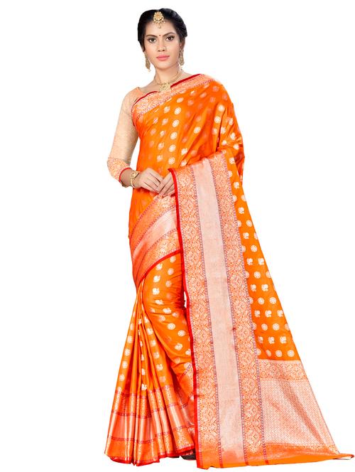 ethnic zari motifs banarasi saree with blouse - 16349268 - Very Small Image - 1