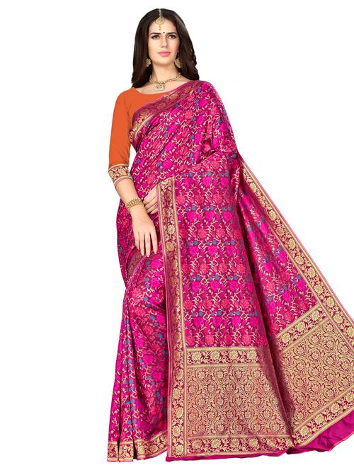 floral zari motifs banarasi saree with blouse - 16349274 - Very Small Image - 1