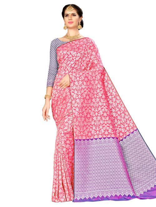 floral zari motifs banarasi saree with blouse - 16349284 - Very Small Image - 1