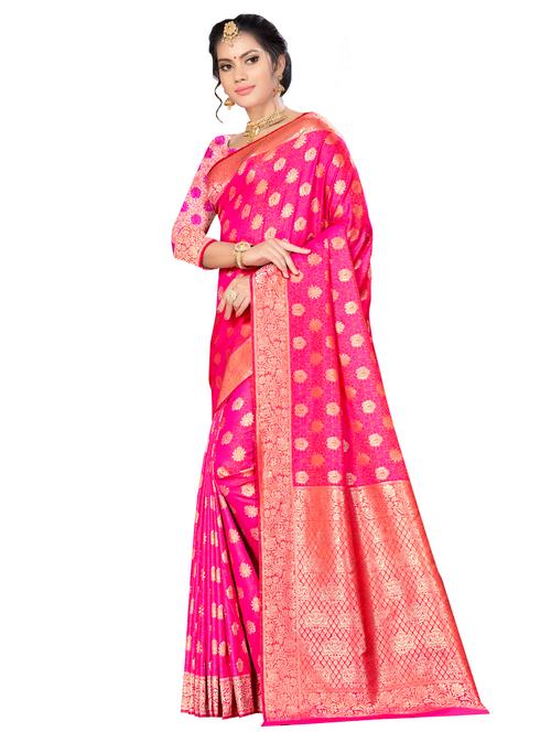 floral zari motif banarasi saree with blouse - 16349288 - Very Small Image - 1