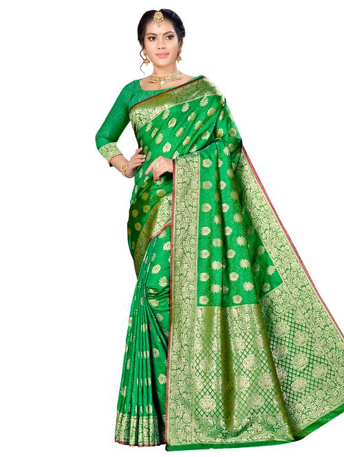 floral zari motif banarasi saree with blouse - 16349289 - Very Small Image - 1
