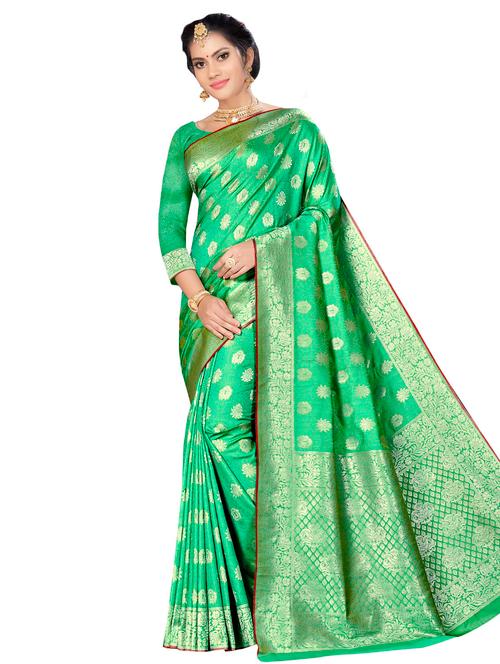 floral zari motif banarasi saree with blouse - 16349290 - Very Small Image - 1