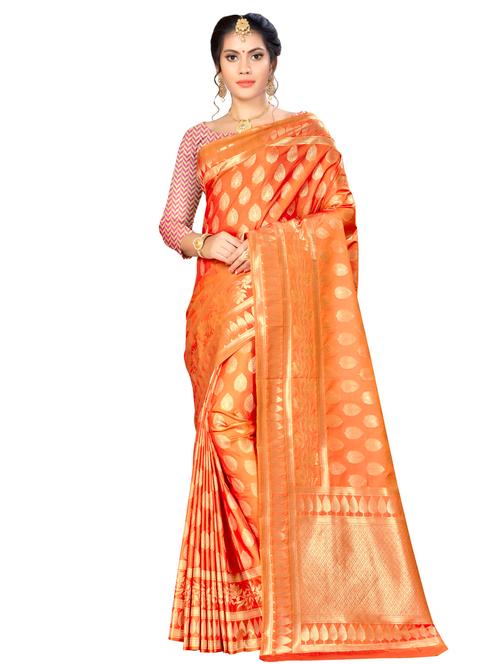 ethnic zari motif banarasi saree with blouse - 16349294 - Very Small Image - 1