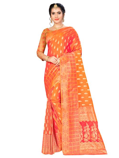 ethnic zari motif banarasi saree with blouse - 16349296 - Very Small Image - 1