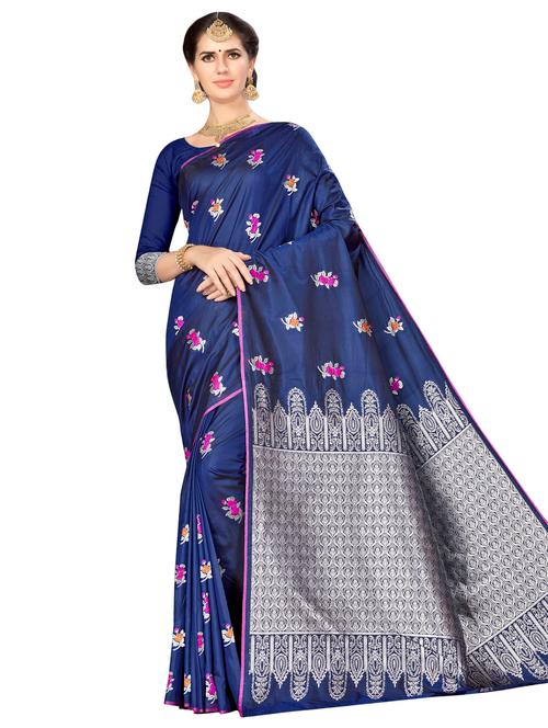 floral zari motif banarasi saree with blouse - 16349299 - Very Small Image - 1