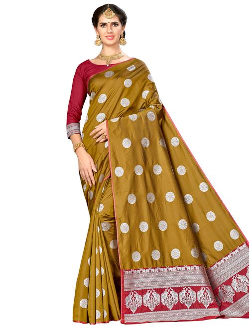 geometrical zari motif banarasi saree with blouse - 16349304 - Very Small Image - 1