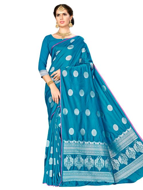 geometrical zari motif banarasi saree with blouse - 16349306 - Very Small Image - 1
