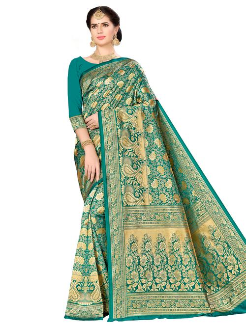floral zari motif banarasi saree with blouse - 16349308 - Very Small Image - 1