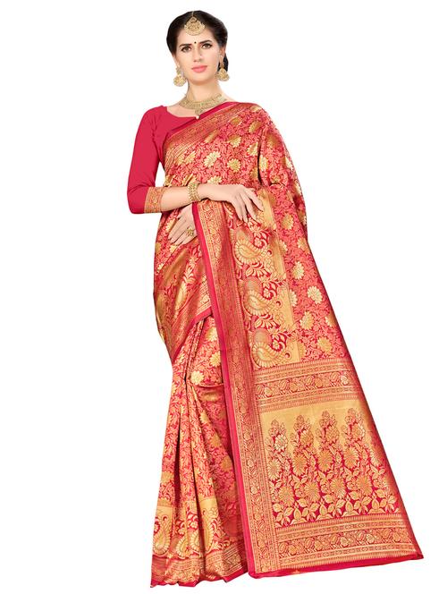 floral zari motif banarasi saree with blouse - 16349310 - Very Small Image - 1
