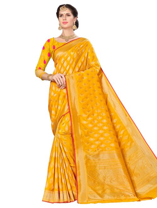 ethnic zari motif banarasi saree with blouse - 16349315 - Very Small Image - 1