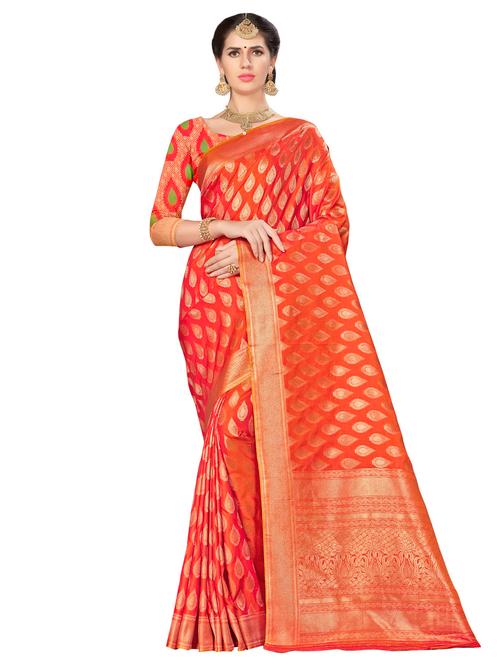 ethnic zari motif banarasi saree with blouse - 16349316 - Very Small Image - 1