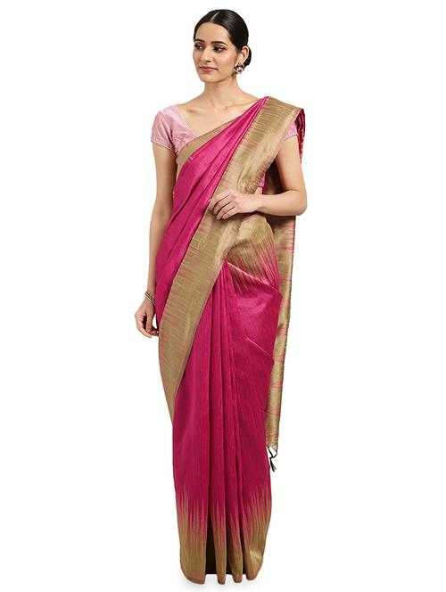 contrast border woven saree with blouse - 16349545 - Very Small Image - 1