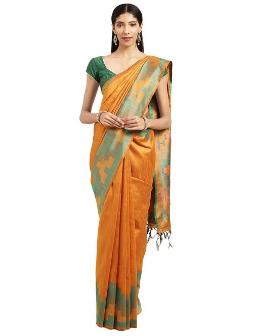 contrast temple border woven saree with blouse - 16349556 - Very Small Image - 1