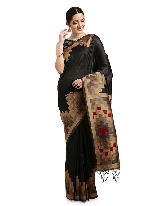 contrast border woven saree with blouse - 16349558 - Very Small Image - 1