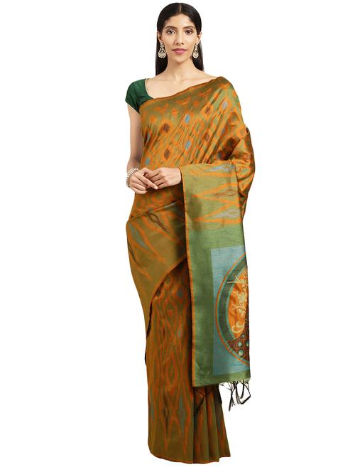 ikat motif woven saree with blouse - 16349573 - Very Small Image - 1