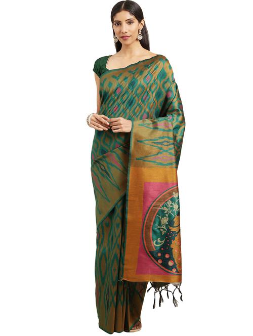 ikat motif woven saree with blouse - 16349575 - Very Small Image - 1