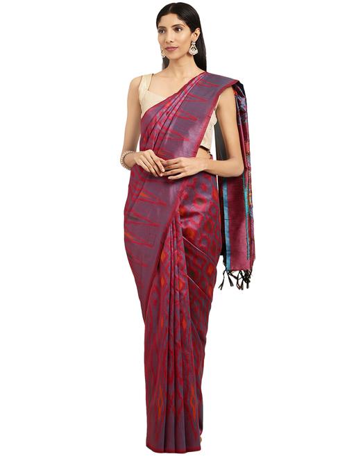 ikat motif woven saree with blouse - 16349576 - Very Small Image - 1